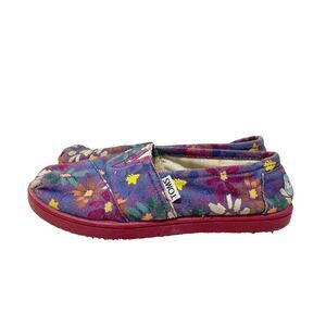 Toms Girls Purple Slip On Comfort Shoes Y2 Classic Canvas Floral Casual Flats